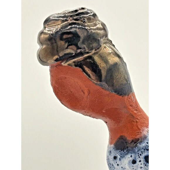 Vintage Clay‎ Art Pottery Figure Sitting w/Pots Primitive Blue Speckled Glazed - Picture 12 of 16